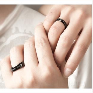Customize Laser Logo Forever Love Titanium Couple's Ring