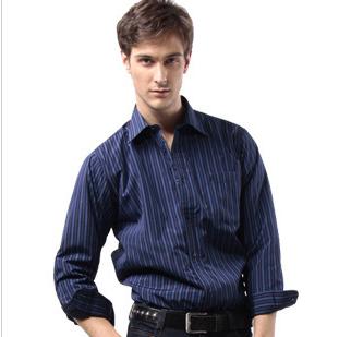 Free Shipping Mens Fashion Spring Slim Fit Strips Badge Shirt