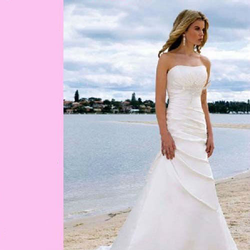 Taffeta Beach White Strapless Off Shoulder Bride Dresses
