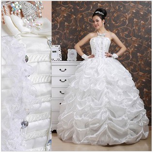 Sleeveless Backless Appliques Ruffles 100% Silk Lace-up Bride Dresses