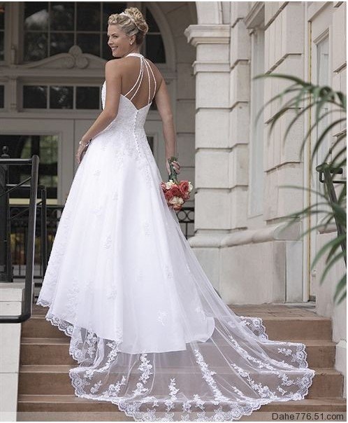 Floor-length Appliques Sweetheart Halter-type Backless Chiffon Bride Dresses