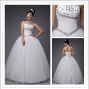 Ball Gown Strapless Cathedral Train Organza Ruffles with Bow Bride Dresses