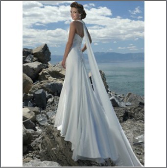 Chiffon Beach Style Floor Length wiht Lace-Up Shoulder Bride Dresses