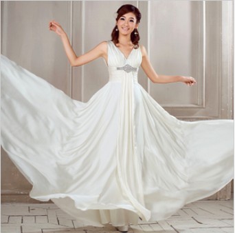 Halter Type Floor Length A-Line Chapel Train Satin Bride Dresses