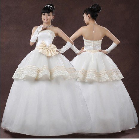 Wrinkle Fairy Princess Off-Shoulder with Big Bowknot Bride Dresses