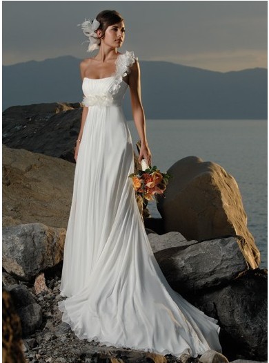 A-Line Side-Draped Fit Flare Backless Sheath Bride Dresses