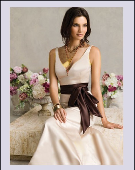 Princess A-Line Sleeveless Floor-Length V-Neck Satin Bride Dresses