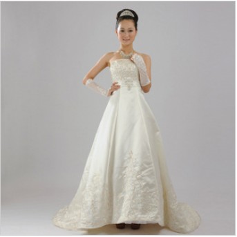 Custom-Made Strapless Backless Beaded Satin Bride Dresses