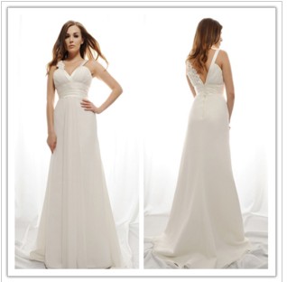 Empire V-Neck Chapel Train Chiffon Tulle Bride Dresses