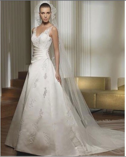 V-Neck Halter Chapel Train Satin Elegant & Luxurious Bride Dresses
