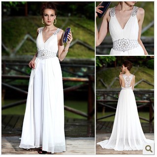 Princess A-Line V-neck Chapel Train Satin Material Bride Dresses