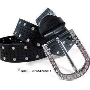 Hot Sale New South Korea Fashionabl Rhinestones Round Buckle Genuine Leather Belt