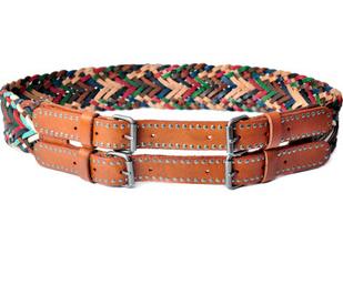 Two-in-one Double Buckles Colour Decoration Plaited Article Fashion Lady's Leather Belts