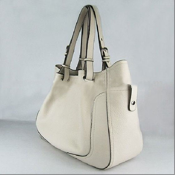 Genuine Leather Beige White Color Lady's Tote Handbags
