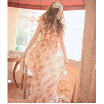 Floral Long Chiffon Gisele Straps Sleeveless Fashion Cocktail Dress