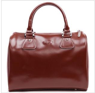 Light Brown Color Lady's Classic Leather Material Handbag
