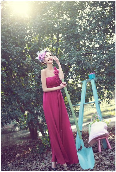 Free Shipping Custom Made Sleeveless Floor Length Bridesmaid Dress