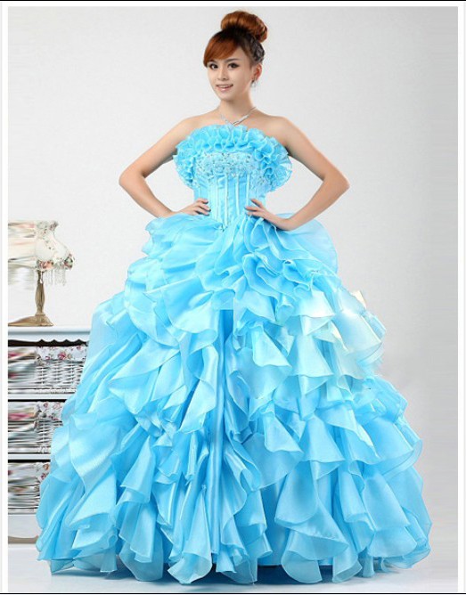 Brand New Blue Chiffon Bridesmaid Dresses With Beads Decoration