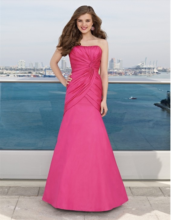 Unsymmetrical Ruffles Floor-length Taffeta Strapless Bridesmaid Dresses