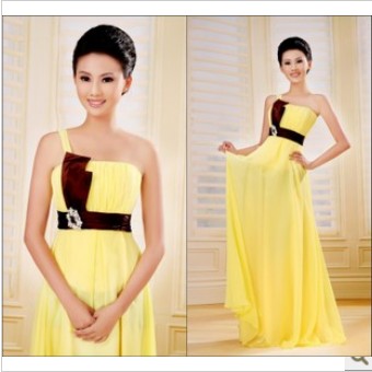 Yellow Sweetheart Sash Organza A-line Bridesmaid Dresses