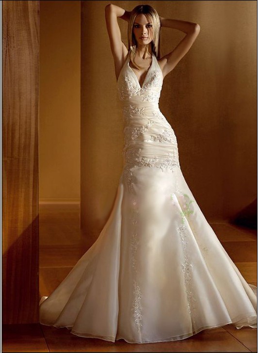 White Floor-length Halter Mermaid Style Bridesmaid Dresses