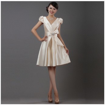 Square Collar Short Sleeve Floor-length Satin Bridesmaid Dresses
