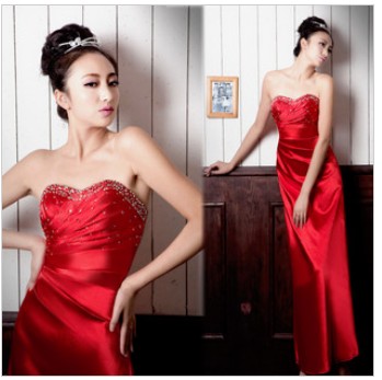 Strapless Ruffle Floor-length Organza Satin Bridesmaid Dresses