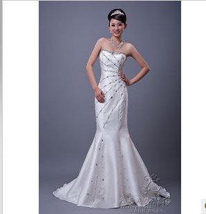 White Taffeta Floor-length Backless Beads Mermaid Bridesmaid Dresses