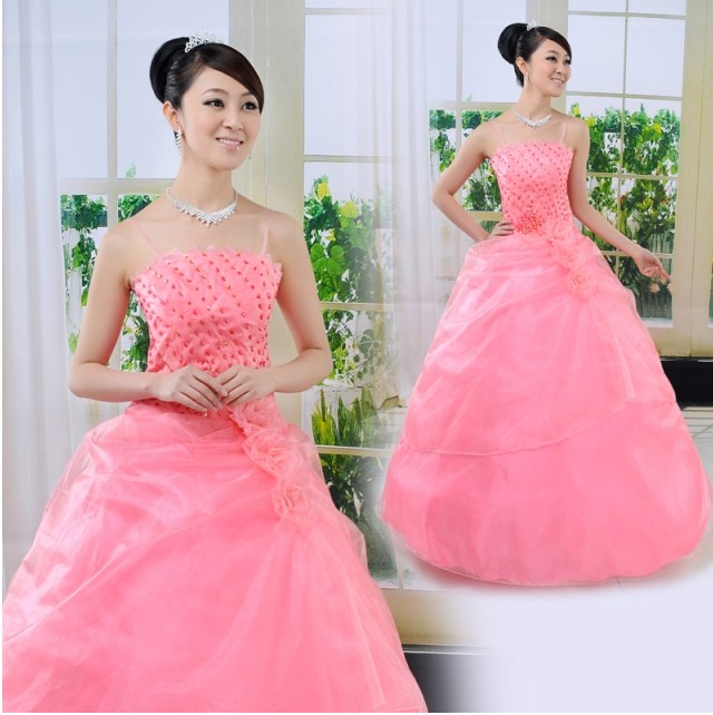 Pink Skirt Beads Customize Bridesmaid Dresses