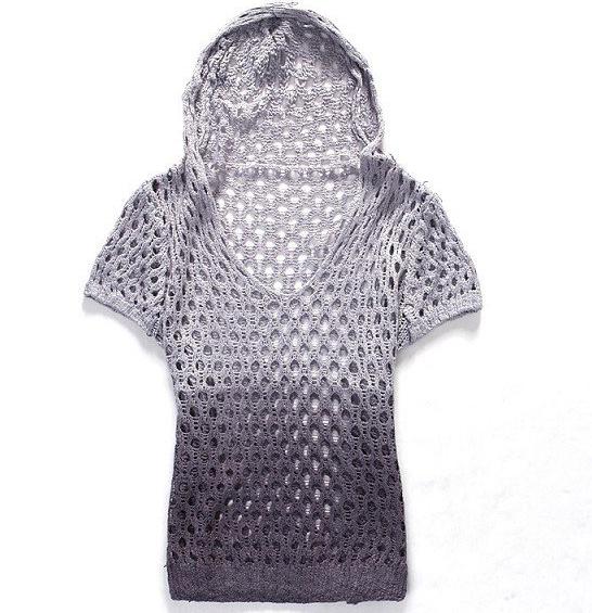 Hollow Out Color Matching Fashion Short Sleeve Hoodie Sweater