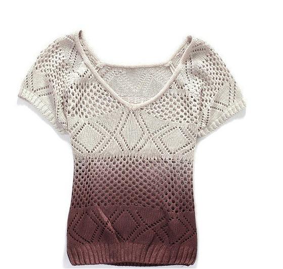 Short Sleeve Batwing V-neck Color Matching Casual Sweater Free Shipping