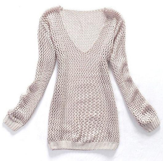 Purity Long Sleeves Hollow Out Sexy V-neck Fashion Sweater