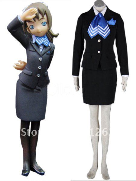 Airhostess Uniform Black Blue 65% Cotton 35% Polyester Cosplay Costume