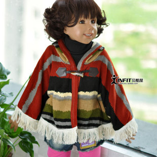 Free Shipping Promotional 100% New Shawl Children Pink Coat Cloak Poncho Costume