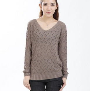 Wool / Nylon Purity Hollow Out Sexy V-neck Fashion Sweater