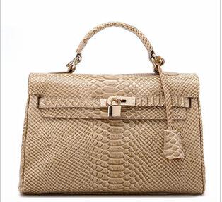 Metal Chain New Fashion Genuine Leather Women's Handbag Snake Veins Tote Bag