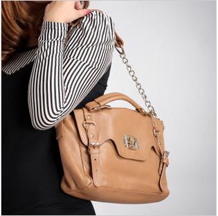Khaki Genuine Leather Lady's Tote Handbag