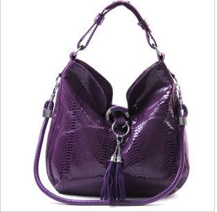 Purple Genuine Top Layer Leather Women's Handbag Mulitfunctional Tassel Tote Bag