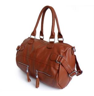 Genuine Leather Light Coffee Women's Mulitfunctional Tassel Tote Bag