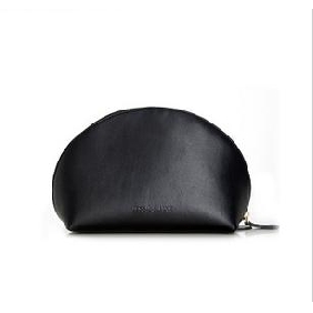 Black Cowhide Dumpling Form Zipper Cosmetic Bags