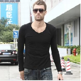 Men's Long Sleeve V-neck Printing Stylish T-shirt