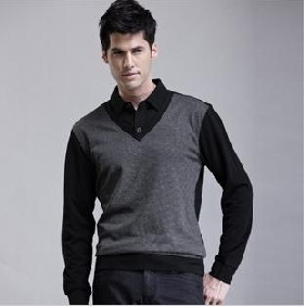 Men's Loose Style Long Sleeve False Two Business T-shirt