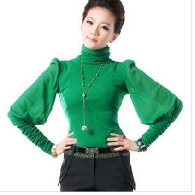 Women's Long Sleeve High Neck Pure Color T-shirt