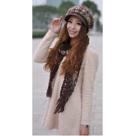 Lady New Design Wool Scarf Two Pieces Line Hat With Fashion