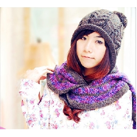 Winter Popular Fashion Design Scarf Knitted Lovely Combo Hat