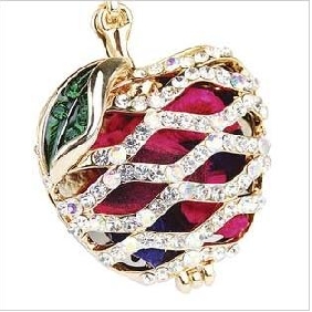 Auspicious Apple Design Aromatherapy Dried Flower Rhinestone Keychain