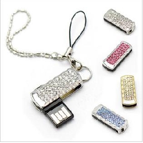 4GB Mini Rotating Crystal U Disk Waterproof Creative Cellphone Chain