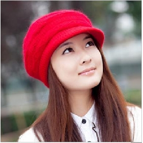 Women's Fashional Wide Brim Dome Rabbit Hair Wool Warm Winter Knitted Cap