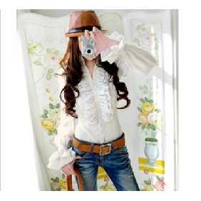 Women's Double Falbala Horn Sleeve Long Sleeve Shirts