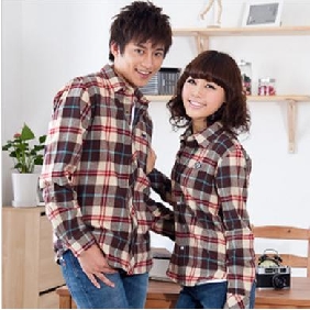 Lover's Long Sleeve Thicken Cotton Plush Grid Shirts